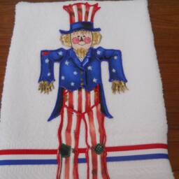 Appliqued Uncle Sam Scarecrow Hand Towel Patriotic 4Th Of July Decor - thumbnail 2