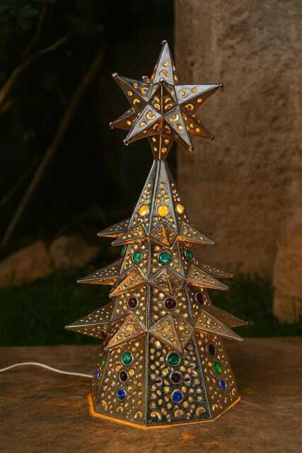 Handcrafted Mexican Tin Christmas Tree - Lighted Folk Art Holiday Tree, Available in Multiple Sizes Illuminated Tabletop Or Mantel Christm - image 1