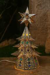 Handcrafted Mexican Tin Christmas Tree - Lighted Folk Art Holiday Tree, Available in Multiple Sizes Illuminated Tabletop Or Mantel Christm - thumbnail 1