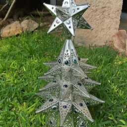 Handcrafted Mexican Tin Christmas Tree - Lighted Folk Art Holiday Tree, Available in Multiple Sizes Illuminated Tabletop Or Mantel Christm - thumbnail 2