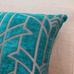 Art Deco Chrysler Boudoir Cushion. Teal Blue & Silver Geometric Vintage Design. Luxury Velvet Chenille. 17x12 - thumbnail 2