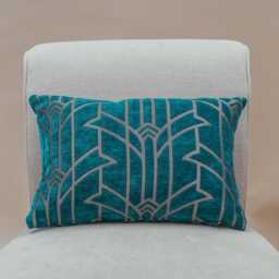 Art Deco Chrysler Boudoir Cushion. Teal Blue & Silver Geometric Vintage Design. Luxury Velvet Chenille. 17x12 - thumbnail 1