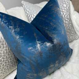 Blue Silver Cushion Cover, Luxury Pillow Cover For Sofa Or Bed, Designer Velvet Touch Fabric Tapini Forest, Metallic - thumbnail 2