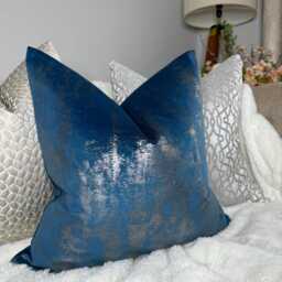 Blue Silver Cushion Cover, Luxury Pillow Cover For Sofa Or Bed, Designer Velvet Touch Fabric Tapini Forest, Metallic - thumbnail 4