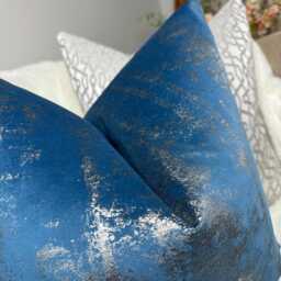 Blue Silver Cushion Cover, Luxury Pillow Cover For Sofa Or Bed, Designer Velvet Touch Fabric Tapini Forest, Metallic - thumbnail 3