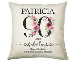 90Th Birthday Gift For Women - Personalised 90 & Fabulous Cushion Age Her Ladies Floral Mum Nan Ninety Bnk90C - thumbnail 1