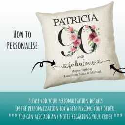 90Th Birthday Gift For Women - Personalised 90 & Fabulous Cushion Age Her Ladies Floral Mum Nan Ninety Bnk90C - thumbnail 3