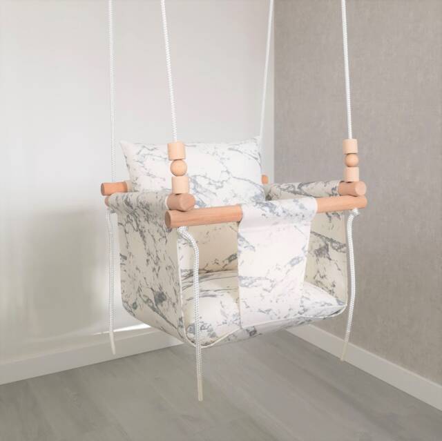 Toddler Swing Seat Indoor Cotton Canvas With Wooden Beads - image 1