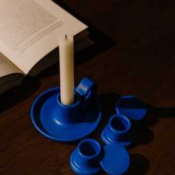 Hand-Painted Blue Ceramic Candle Holder Set Minimalist Home Decor - thumbnail 3
