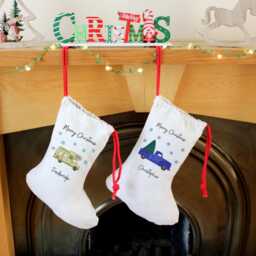 Personalized Christmas Sack Red Truck Linen-Look Stocking - thumbnail 4