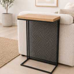 Oak & Steel Sofa Side Table - Industrial Drink Holder Bespoke Living Room Furniture