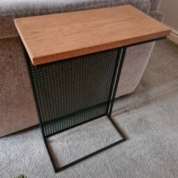 Oak & Steel Sofa Side Table - Industrial Drink Holder Bespoke Living Room Furniture - thumbnail 2