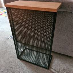Oak & Steel Sofa Side Table - Industrial Home Furniture Bespoke Living Room Drink Holder Decor Interior Design - thumbnail 3