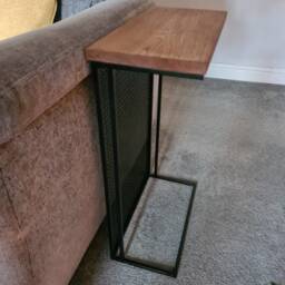 Oak & Steel Sofa Side Table - Industrial Home Furniture Bespoke Living Room Drink Holder Decor Interior Design - thumbnail 2