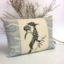 Vintage Roadrunner Print Kidney Pillow Hand Block Printed Tribal Decor - thumbnail 2