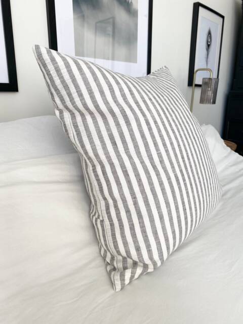 striped Linen Cushion Cover Grey French Ticking Pillow - image 1