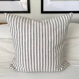 striped Linen Cushion Cover Grey French Ticking Pillow - thumbnail 2