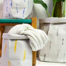Hand Painted Brush Stroke Paper Planter, Washable Bag, Nordic Style Eco Storage, Modern Storage Bathroom Organizer - thumbnail 2