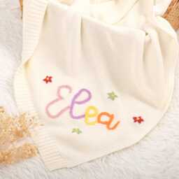 Hand-Embroidered Baby Name Blanket - Personalized & Cozy, Nursery Must-Have - thumbnail 1