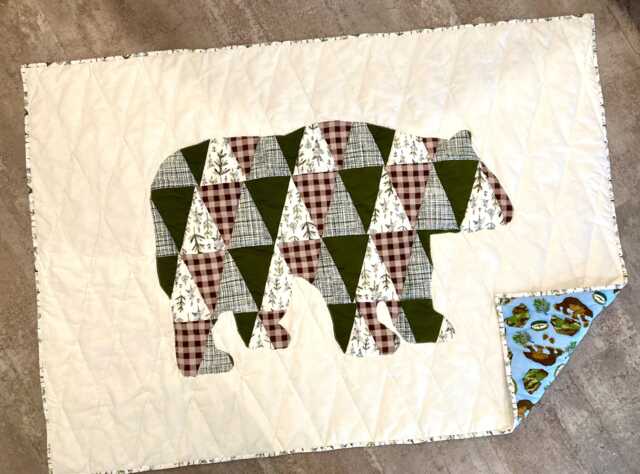 Custom Made Green Grizzly Bear Crib Bedding, Woodland Baby Quilt, Baby Boy Blanket - image 1