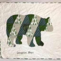 Custom Made Green Grizzly Bear Crib Bedding, Woodland Baby Quilt, Baby Boy Blanket - thumbnail 3