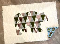 Custom Made Green Grizzly Bear Crib Bedding, Woodland Baby Quilt, Baby Boy Blanket - thumbnail 1