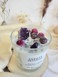 Anxiety Relaxation Destress Chakra Candle Quartz Wicca Magik Amethyst Crystal
