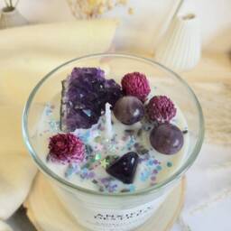 Anxiety Relaxation Destress Chakra Candle Quartz Wicca Magik Amethyst Crystal - thumbnail 3