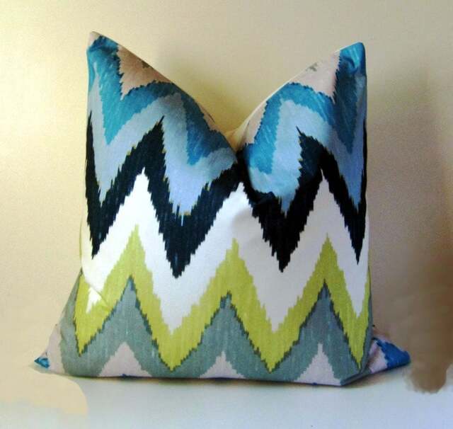 Adras Ikat Print in Sky Or Caravan - Pillow Cover - image 1