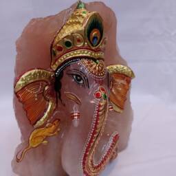 Rose Quartz Ganesha Figurine, Hindu Indian God Statue, Healing Crystal Decor, Spiritual Gift - thumbnail 3
