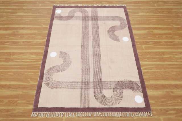 Handmade Block Print Cotton Rug Purple Beige Bohemian Dhurrie - image 1
