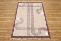 Handmade Block Print Cotton Rug Purple Beige Bohemian Dhurrie - thumbnail 1