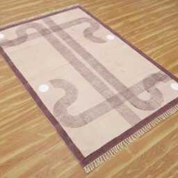 Handmade Block Print Cotton Rug Purple Beige Bohemian Dhurrie - thumbnail 2