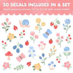 Flower Wall Decals - Reusable & Removable Stickers, Girl Nursery Decor, Kids Room Butterfly Decals, Mushroom Art - thumbnail 2