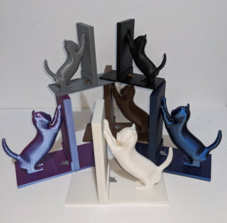 3D Printed Cat Bookends With Mouse Detail - Eco Friendly Pla, Cute Animal Decor, Gift For Book Lovers, Dvd Cd Game Shelf Organizer - thumbnail 1