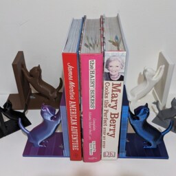 3D Printed Cat Bookends With Mouse Detail - Eco Friendly Pla, Cute Animal Decor, Gift For Book Lovers, Dvd Cd Game Shelf Organizer - thumbnail 3