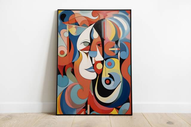 Woman's Kiss Abstract Art Print. Picasso Style, Colorful Pop - image 1