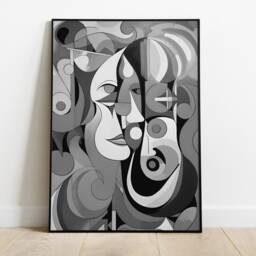 Woman's Kiss Abstract Art Print. Picasso Style, Colorful Pop - thumbnail 2
