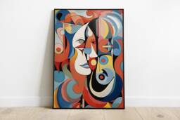 Kiss Abstract Wall Art Print. Picasso Style, Colorful Pop