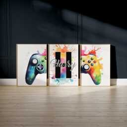 Set Of 3 Gaming Wall Prints, Colourful Personalised Print, Gamer Poster, Boys Art, Bedroom Print Man Cave 2821 - thumbnail 3