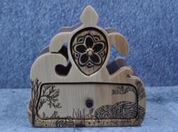 Box Jewelry Keepsake Collectible Wood Woodburned Art Sea Turtle Sculpted Hickory Redwood Ebony Ring Earrings Decoration - Under The