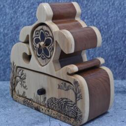 Box Jewelry Keepsake Collectible Wood Woodburned Art Sea Turtle Sculpted Hickory Redwood Ebony Ring Earrings Decoration - Under The - thumbnail 2