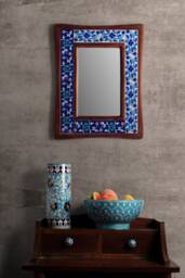 Blue Tile Mirror Hand-Painted Boho Wall Hanging - thumbnail 1
