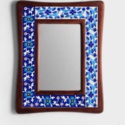 Blue Tile Mirror Hand-Painted Boho Wall Hanging - thumbnail 2