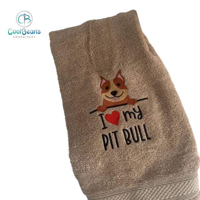 Pit Bull Dog Towel - Personalised Face Cloth/Hand Bath Embroidered - image 1
