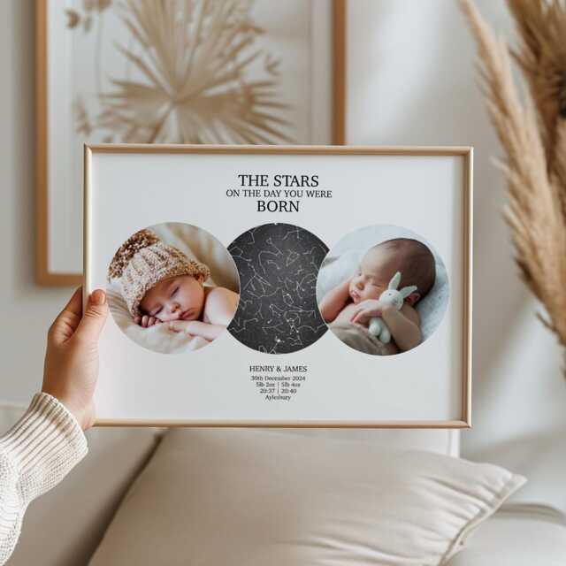 Custom Twins Star Map Print Personalised Baby Birth Gift - image 1