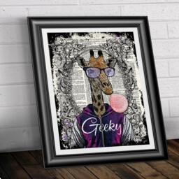 Dictionary Book Page Print Hipster Animal Geeky Giraffe. Art On Antique Page, Wall Decor Fashion Animal, Funky Giraffe Poster - thumbnail 2