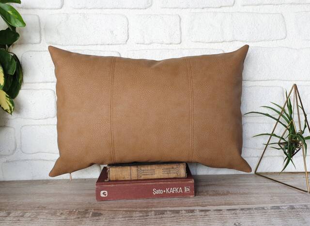 Saddle Tan Vegan Leather Lumbar Pillow Cover 16x24 Inch - image 1