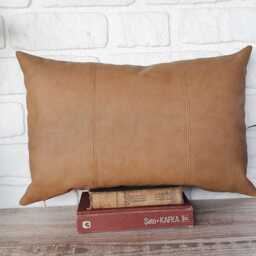 Saddle Tan Vegan Leather Lumbar Pillow Cover 16x24 Inch - thumbnail 2