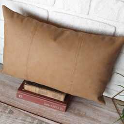 Saddle Tan Vegan Leather Lumbar Pillow Cover 16x24 Inch - thumbnail 3